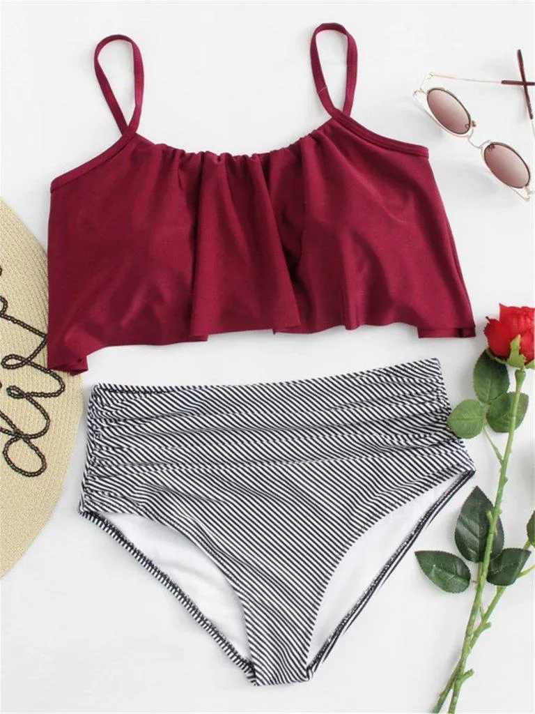 Flounce Striped Bikini Set