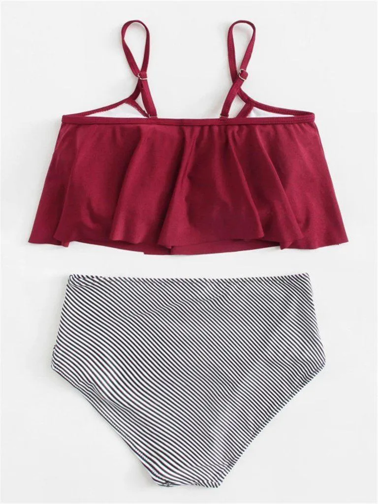 Flounce Striped Bikini Set