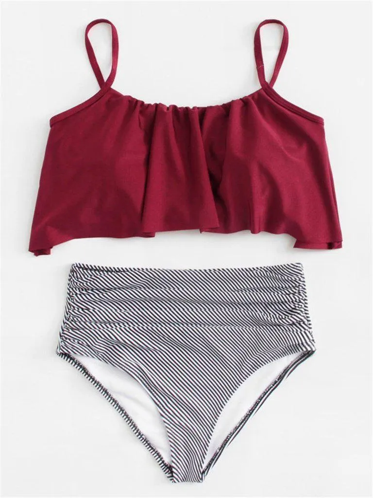Flounce Striped Bikini Set