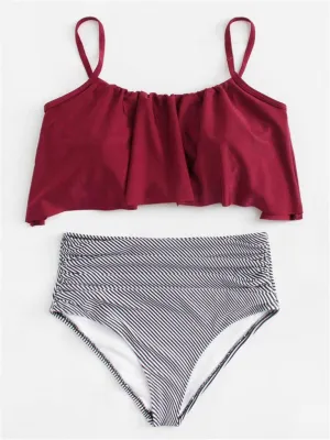 Flounce Striped Bikini Set