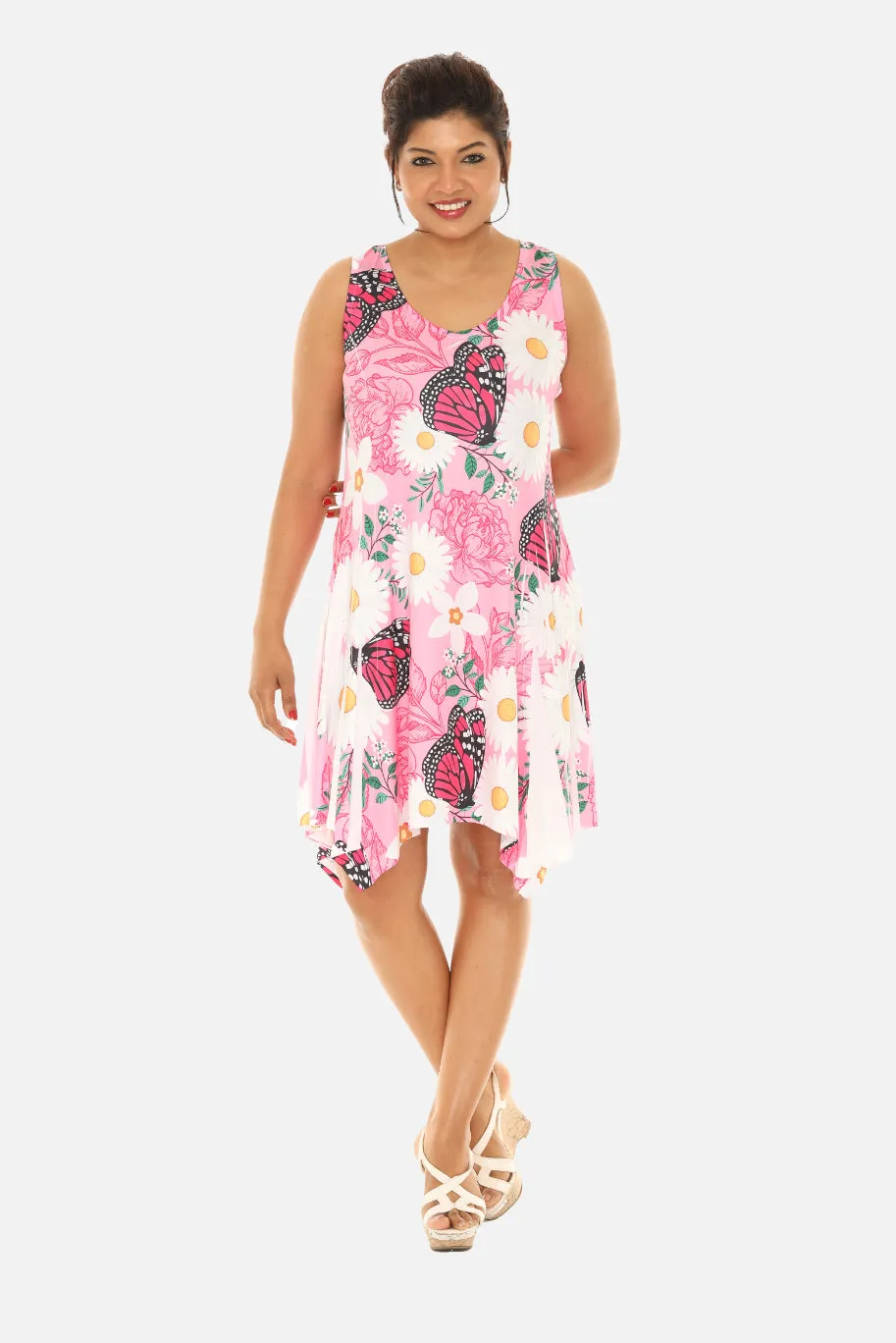 Flower & Butterfly Print Short Dress