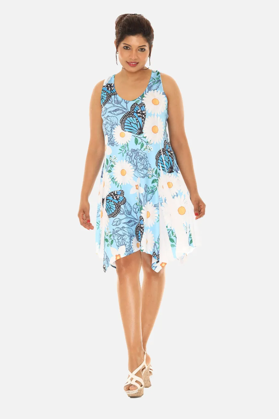 Flower & Butterfly Print Short Dress