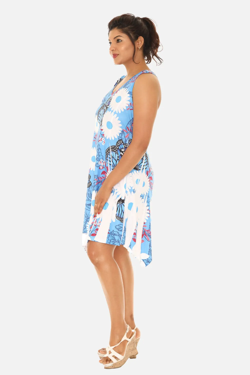 Flower & Butterfly Print Short Dress