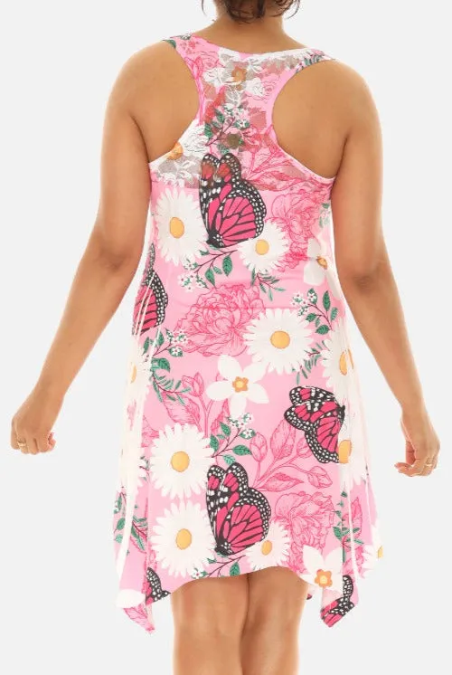 Flower & Butterfly Print Short Dress