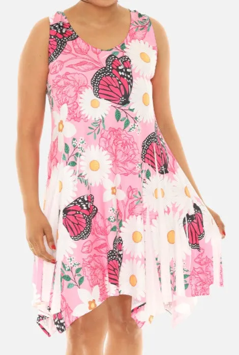Flower & Butterfly Print Short Dress