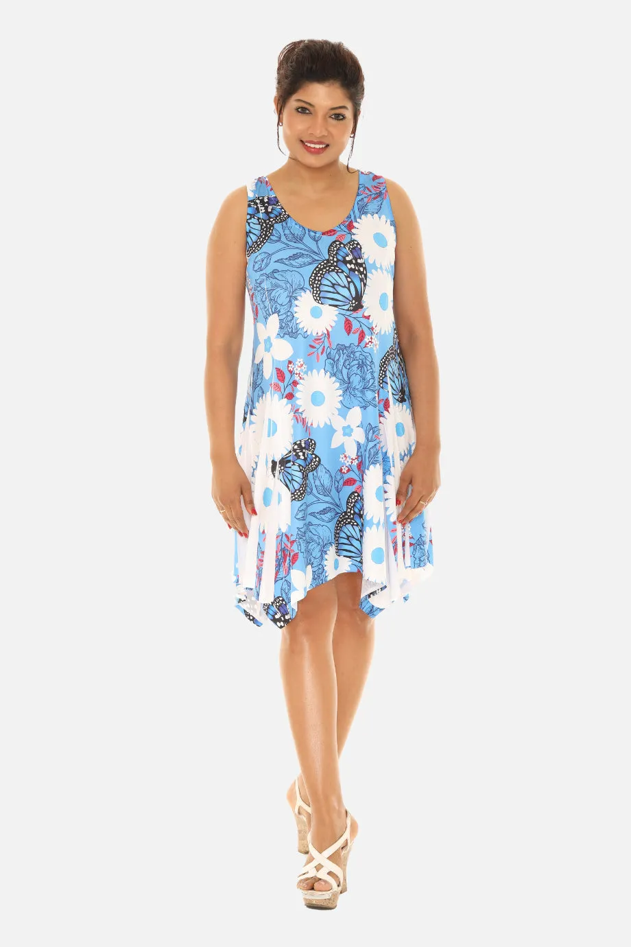 Flower & Butterfly Print Short Dress