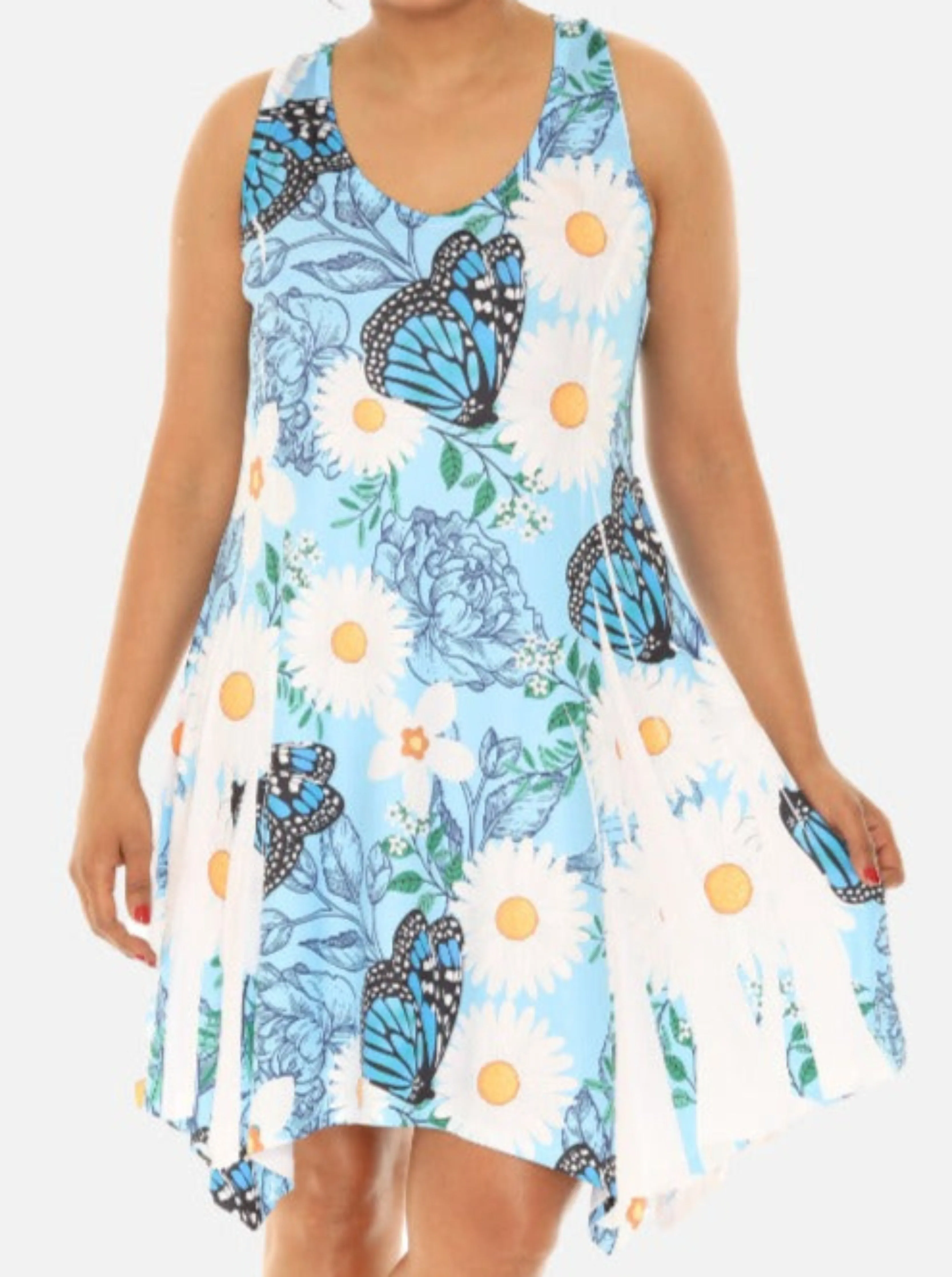 Flower & Butterfly Print Short Dress