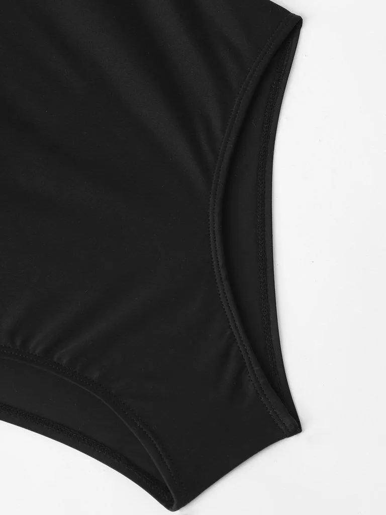 Flower Applique Backless Swimsuit