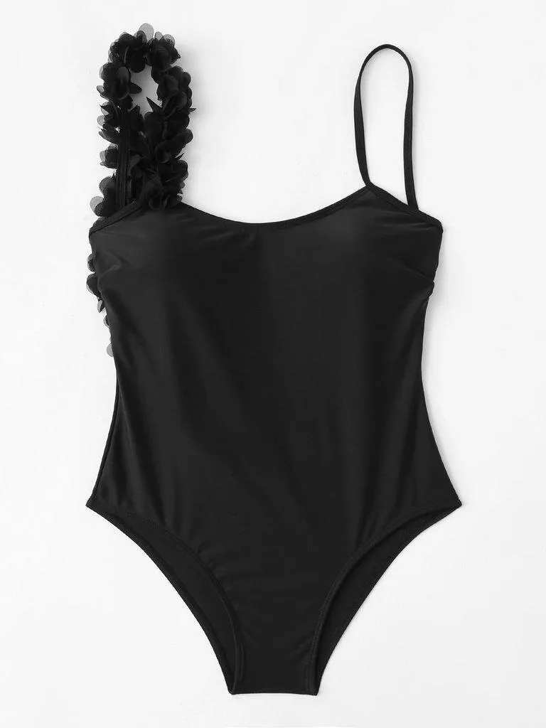 Flower Applique Backless Swimsuit