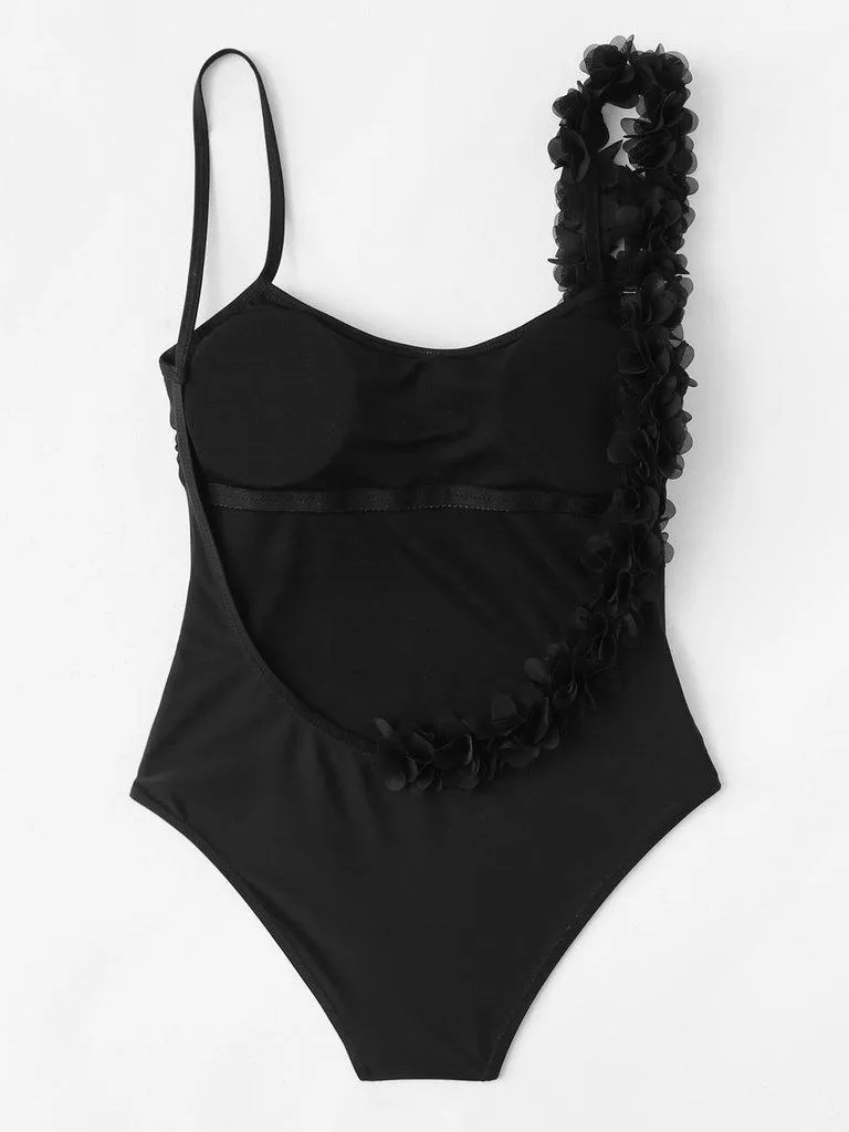 Flower Applique Backless Swimsuit