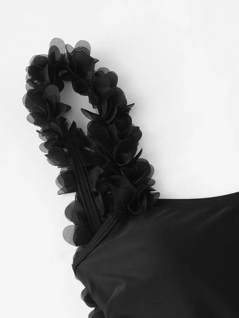 Flower Applique Backless Swimsuit
