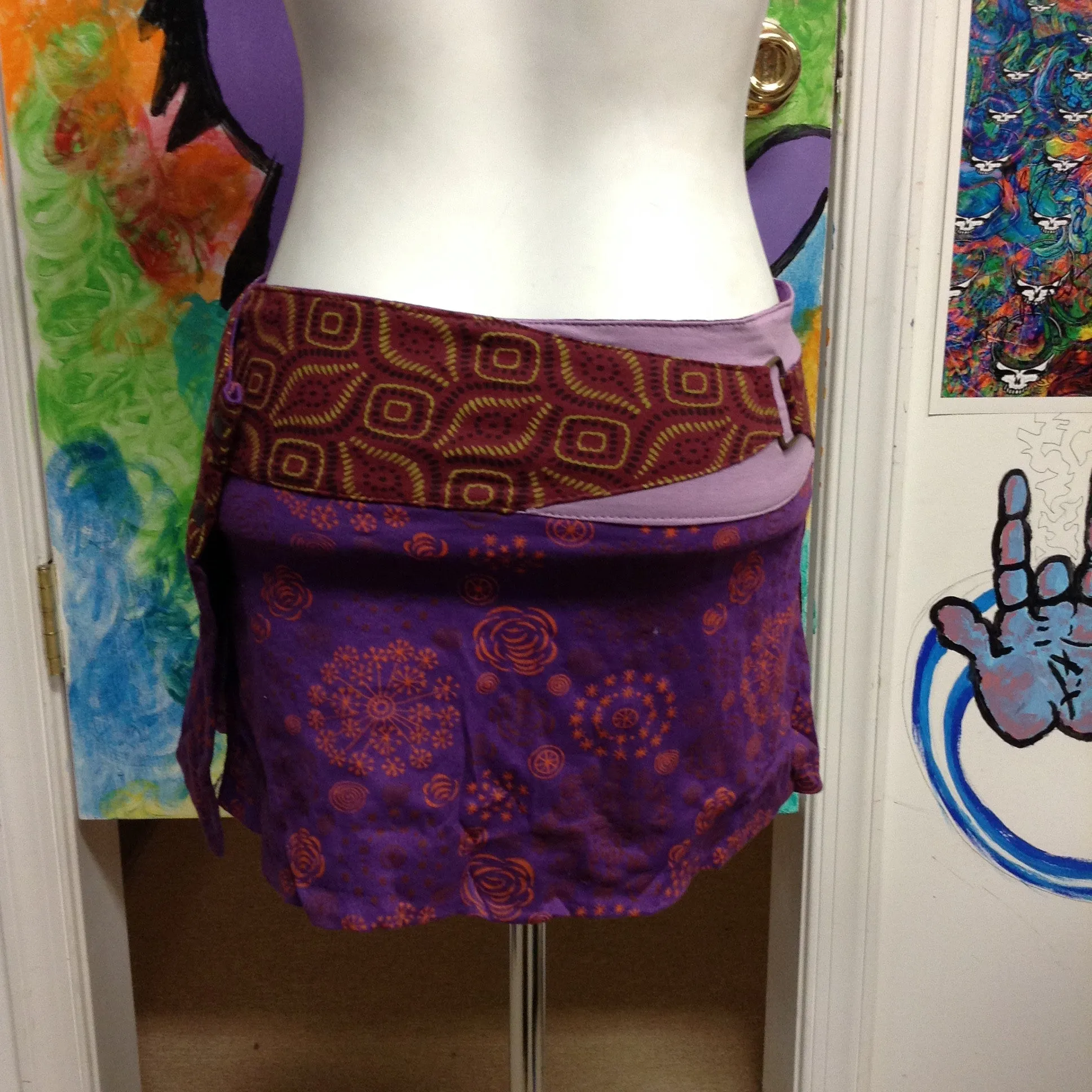 Flower Mini Snap Wrap Pocket Skirt