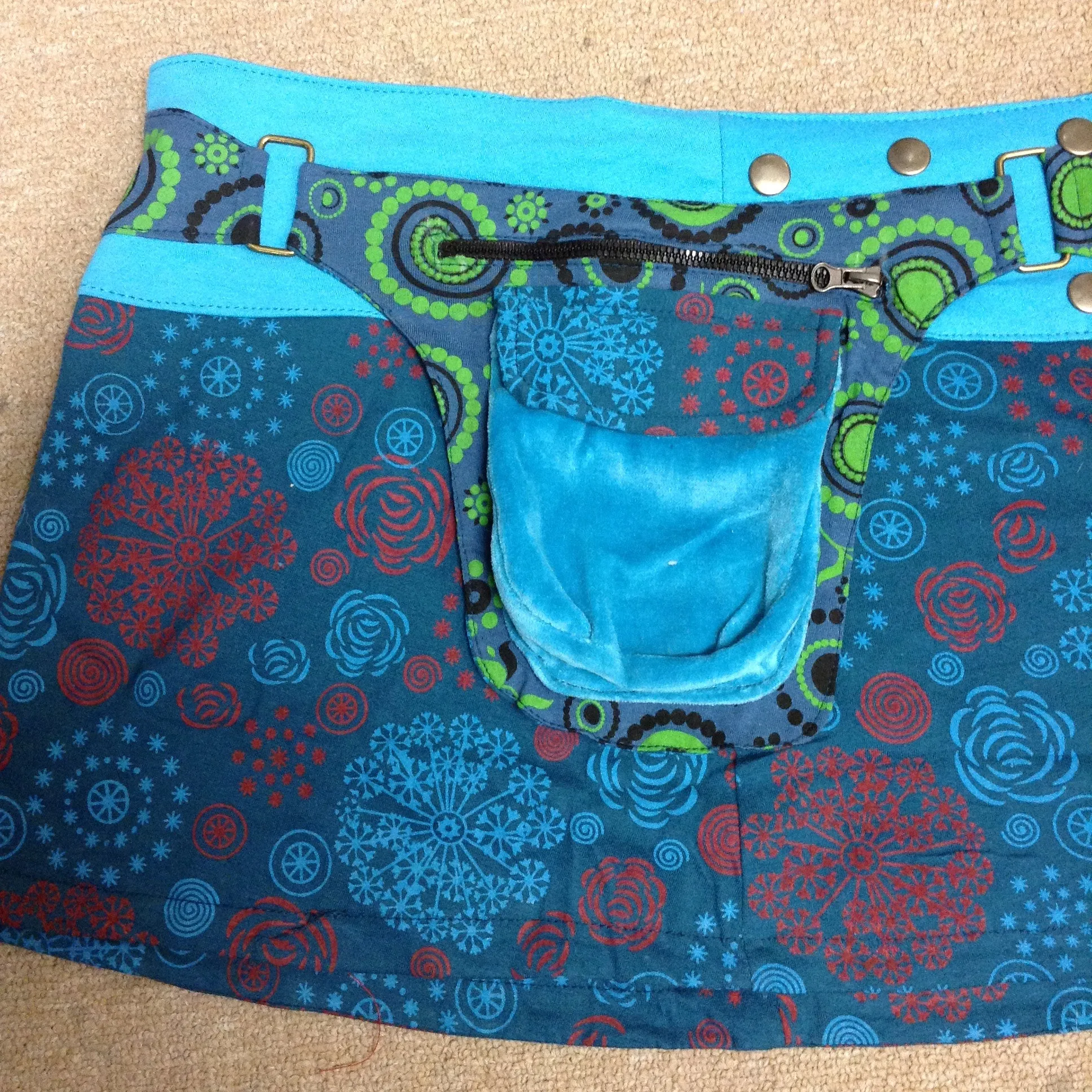 Flower Mini Snap Wrap Pocket Skirt