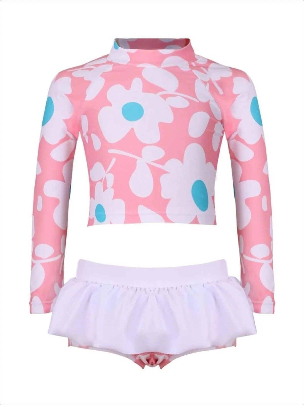 Flower Power Rash Guard Skirted Two Piece Swimsuit