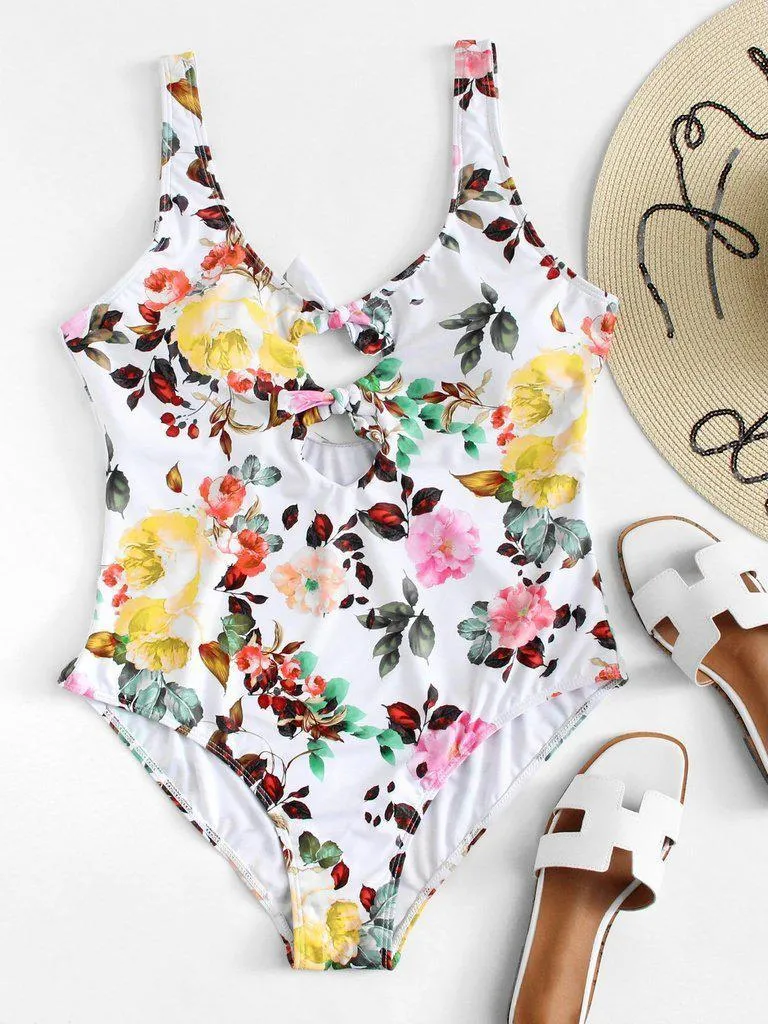 Flower Print Knot Swimsuit