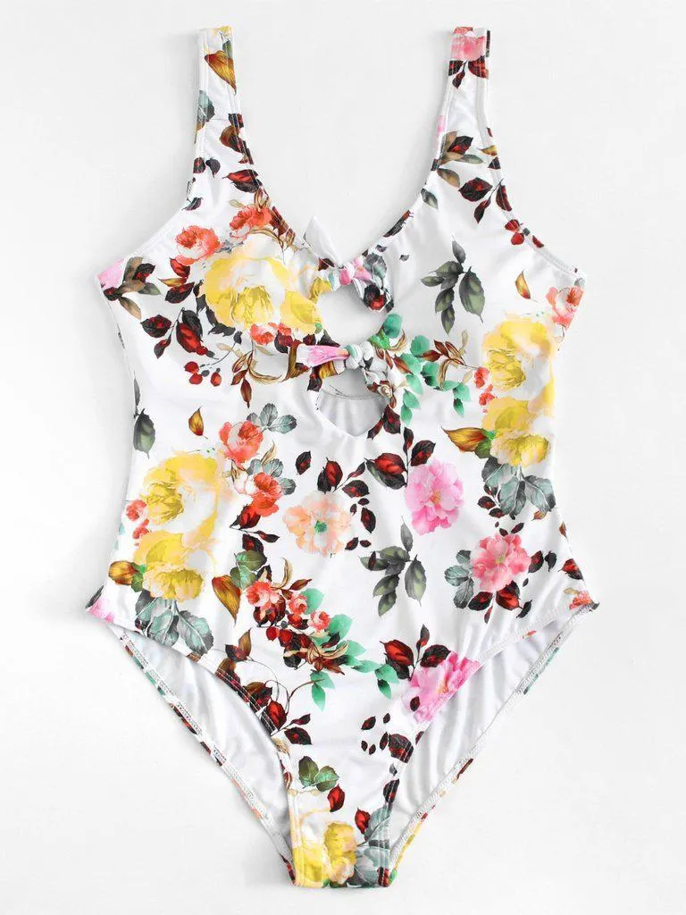 Flower Print Knot Swimsuit