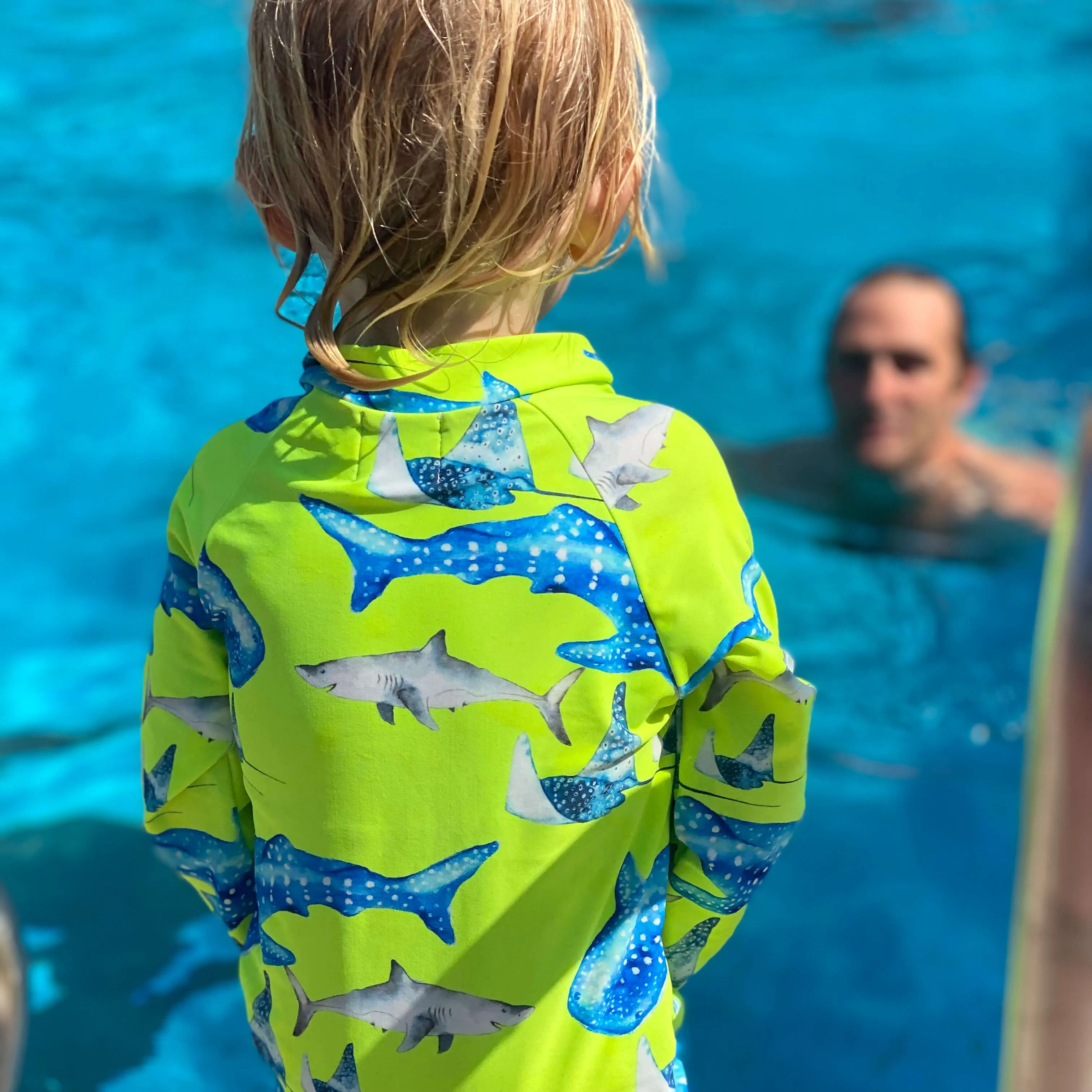 Fluro Green Sharks Unisex Long Sleeve Zip Swimmers