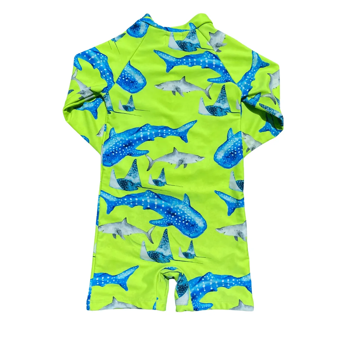 Fluro Green Sharks Unisex Long Sleeve Zip Swimmers