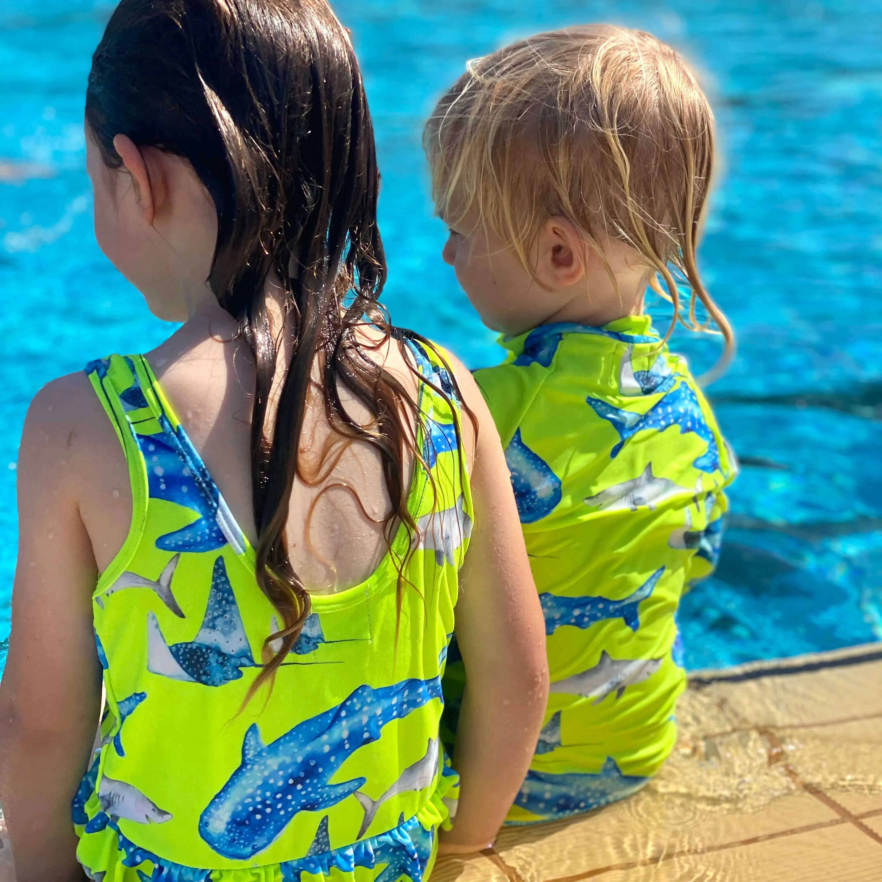 Fluro Green Sharks Unisex Long Sleeve Zip Swimmers