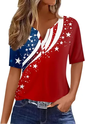 FQZWONG Summer Tops for Women 2025 Loose Casual Short Sleeve Shirts Trendy V Neck Graphic Tees Ladies Button Down Blouses