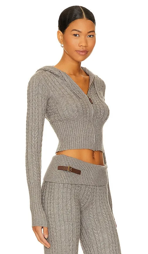 Frankies Bikinis Aimee Cable Knit Hoodie in Grey