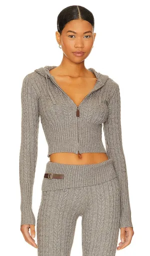 Frankies Bikinis Aimee Cable Knit Hoodie in Grey