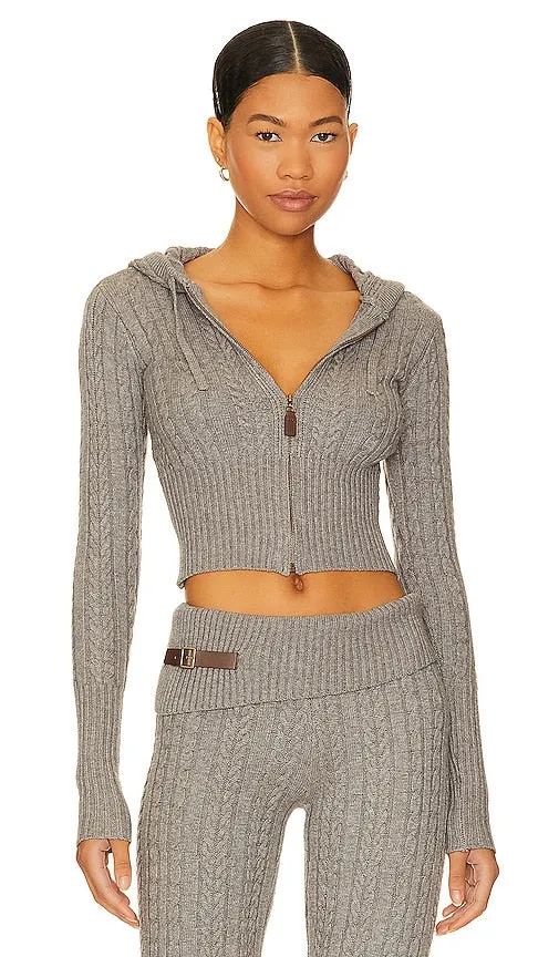 Frankies Bikinis Aimee Cable Knit Hoodie in Grey