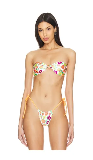 Frankies Bikinis Crescent Satin Top in Red