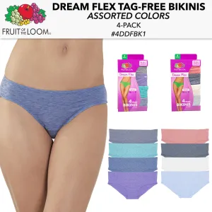 Fruit of The Loom 4 Pack Ladies Tag Free Dream Flex Bikinis