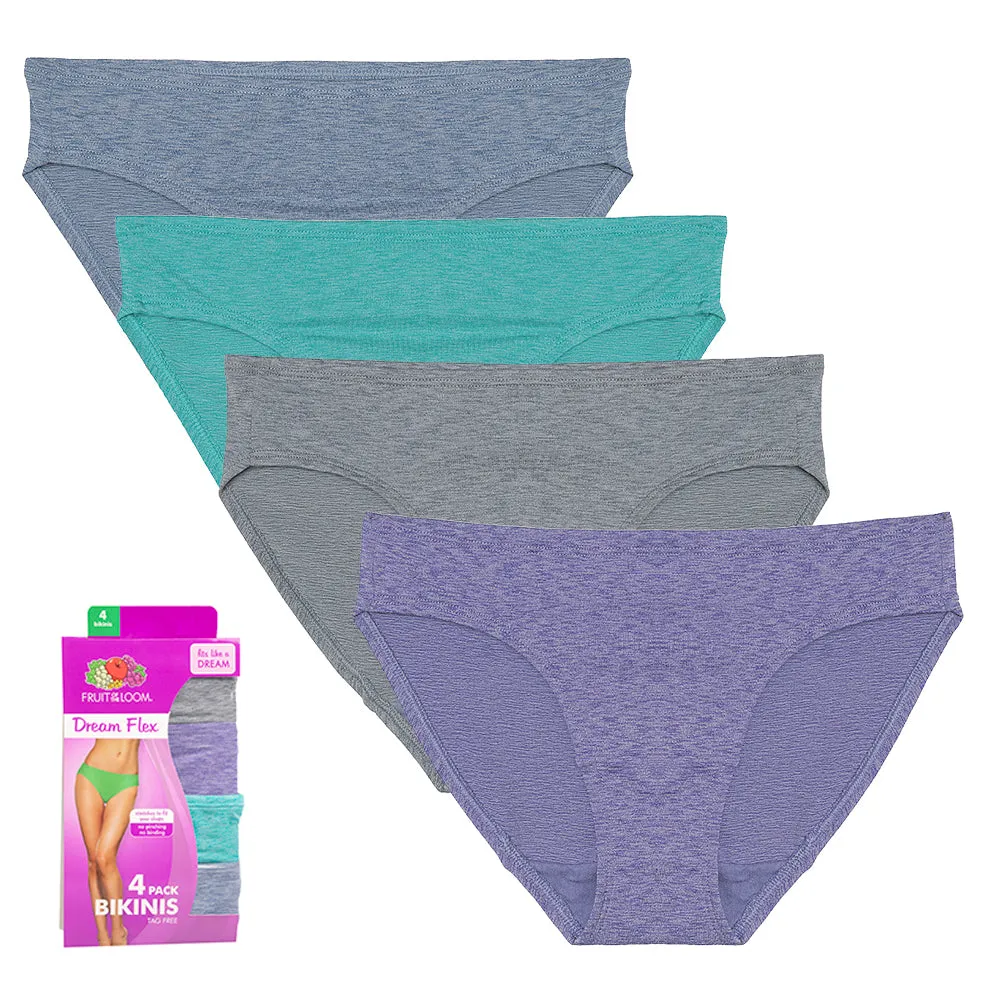 Fruit of The Loom 4 Pack Ladies Tag Free Dream Flex Bikinis
