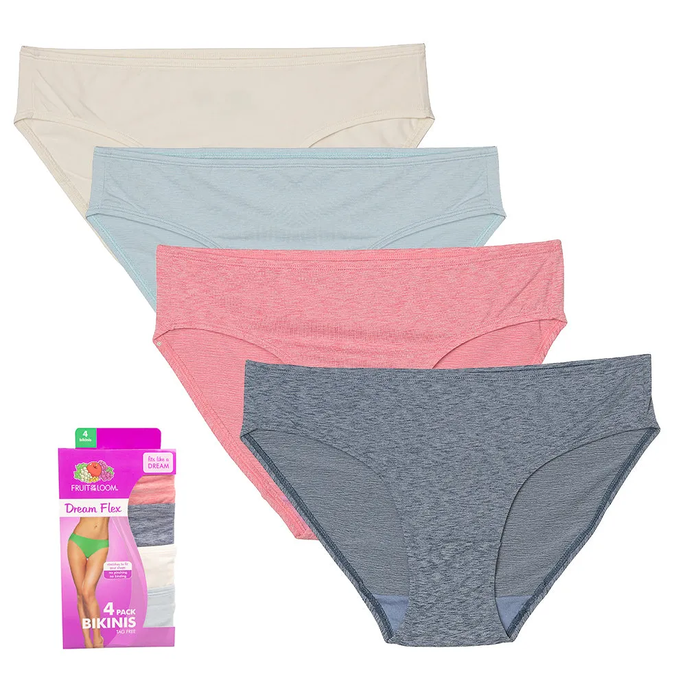 Fruit of The Loom 4 Pack Ladies Tag Free Dream Flex Bikinis