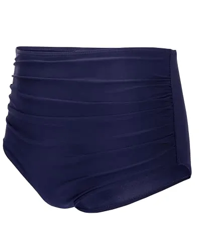 Full Coverage High Waisted Bikini Bottom For Women-Navy Blue