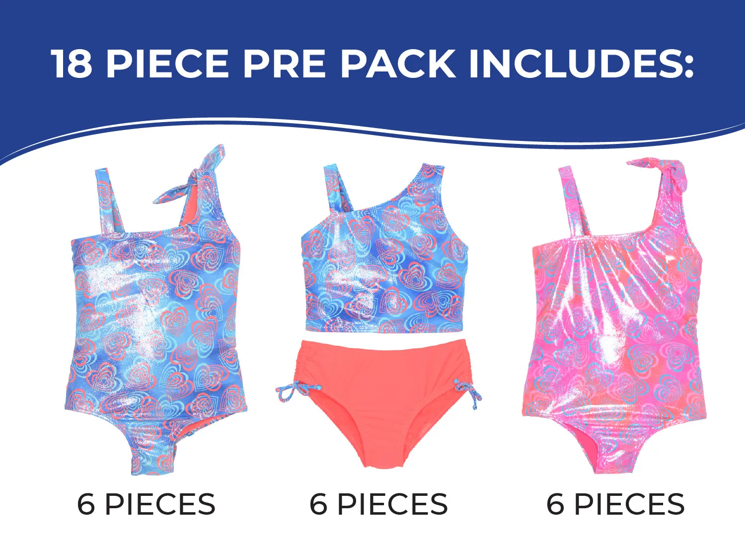 G-ALT440 - Wholesale Girl's Foil Heart Print One-Piece & Two-Piece Swimsuits