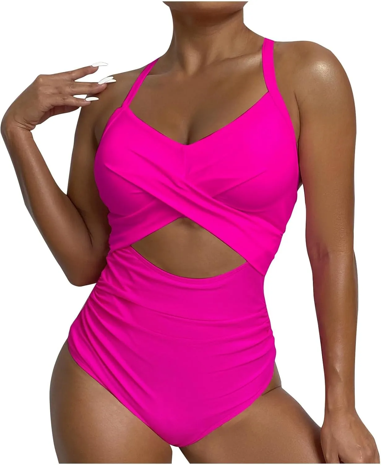 Gcvizuso One Piece Swimsuit Women Sexy Tummy Control Tankini High Waisted Bikini Sets 2024 Cutout Trendy Bathing Suit