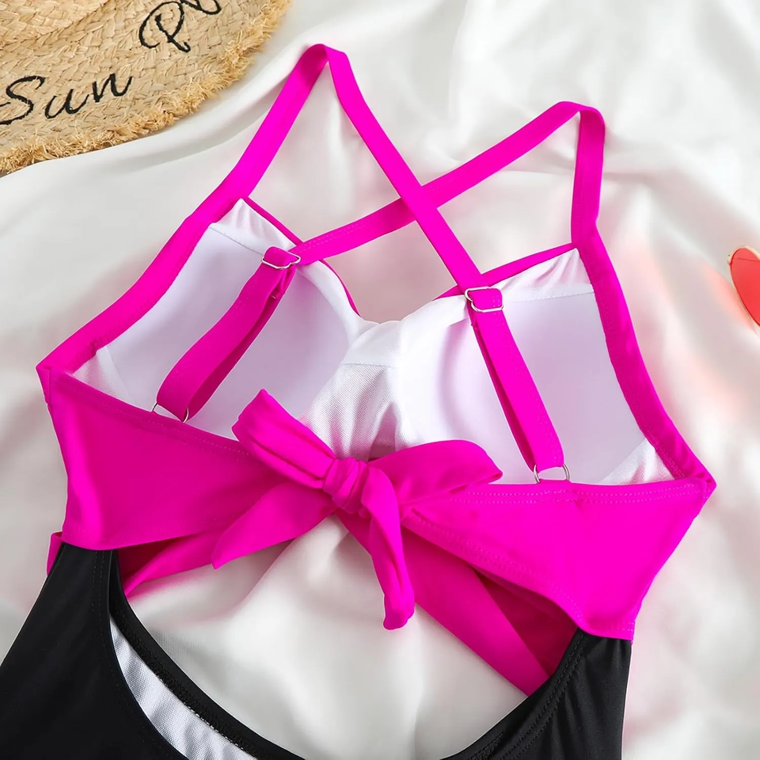 Gcvizuso One Piece Swimsuit Women Sexy Tummy Control Tankini High Waisted Bikini Sets 2024 Cutout Trendy Bathing Suit