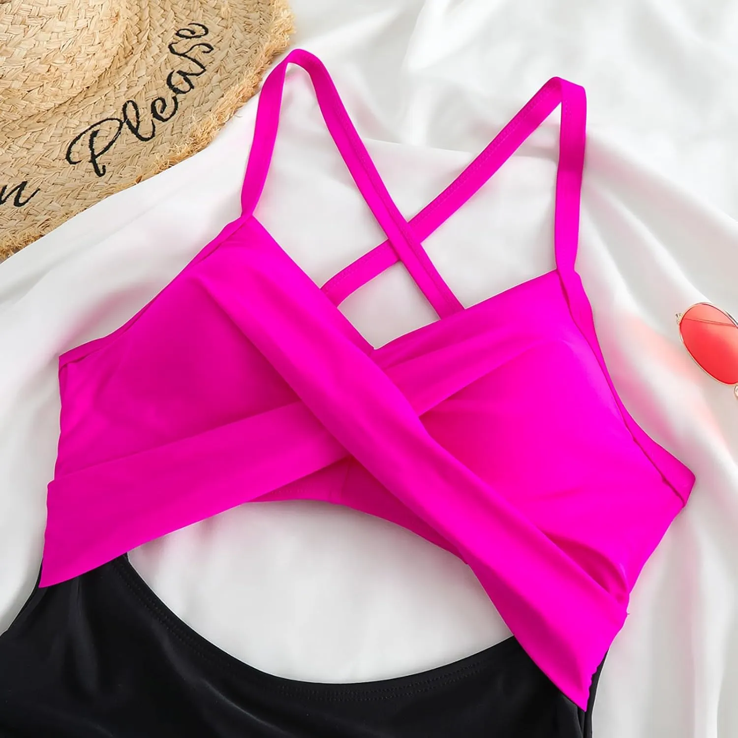 Gcvizuso One Piece Swimsuit Women Sexy Tummy Control Tankini High Waisted Bikini Sets 2024 Cutout Trendy Bathing Suit