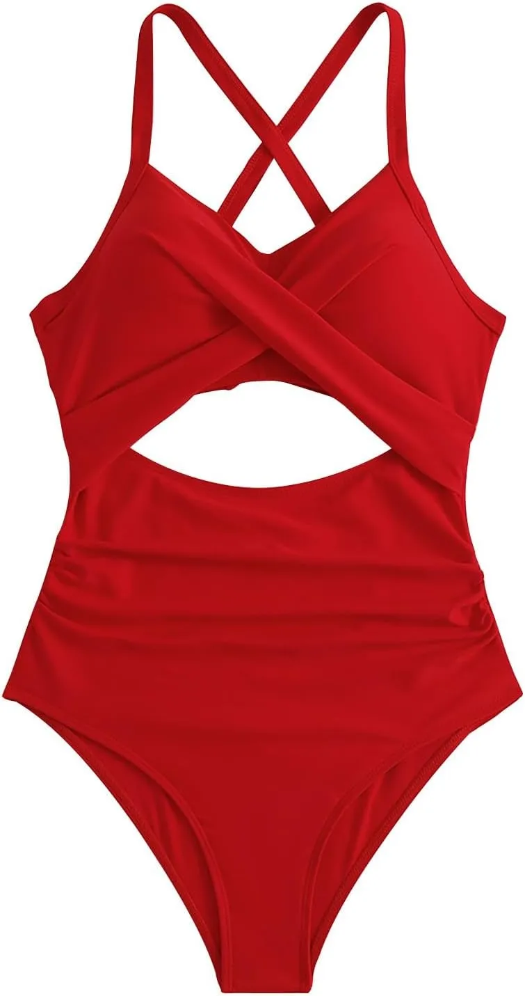 Gcvizuso One Piece Swimsuit Women Sexy Tummy Control Tankini High Waisted Bikini Sets 2024 Cutout Trendy Bathing Suit