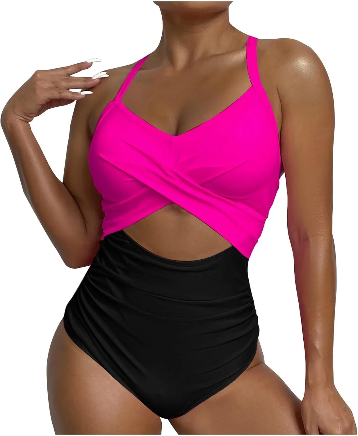 Gcvizuso One Piece Swimsuit Women Sexy Tummy Control Tankini High Waisted Bikini Sets 2024 Cutout Trendy Bathing Suit