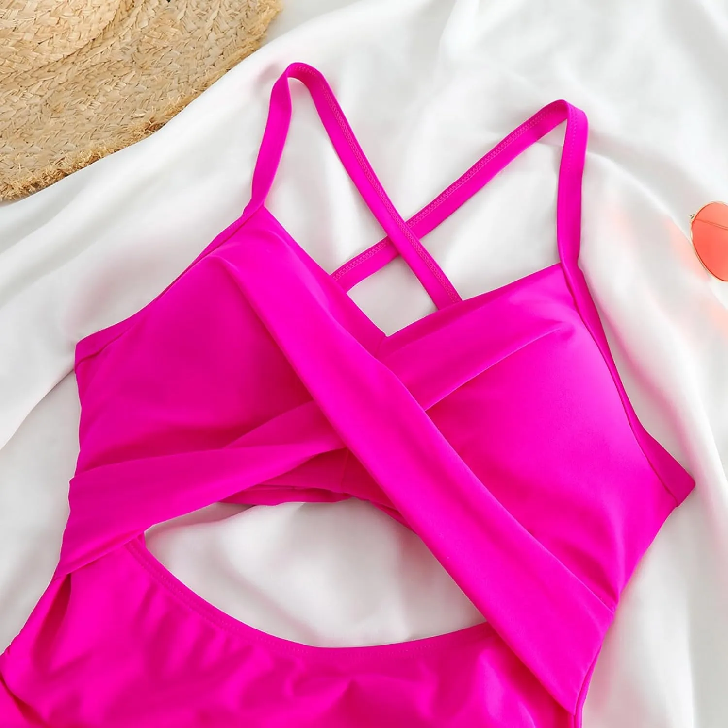 Gcvizuso One Piece Swimsuit Women Sexy Tummy Control Tankini High Waisted Bikini Sets 2024 Cutout Trendy Bathing Suit