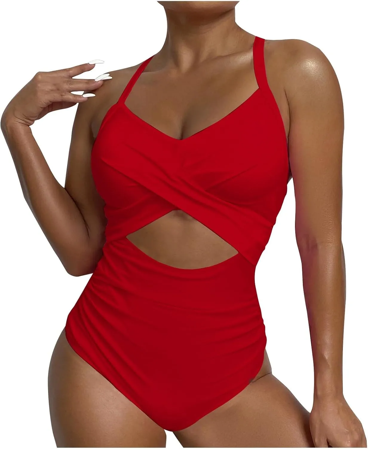 Gcvizuso One Piece Swimsuit Women Sexy Tummy Control Tankini High Waisted Bikini Sets 2024 Cutout Trendy Bathing Suit