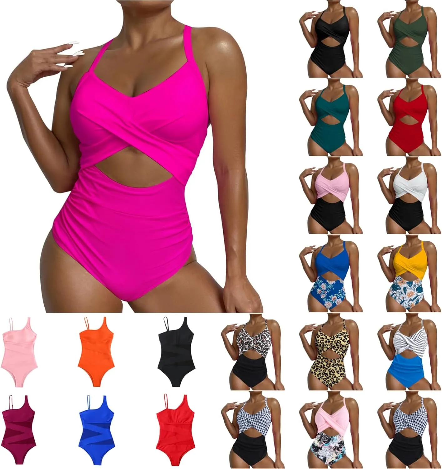 Gcvizuso One Piece Swimsuit Women Sexy Tummy Control Tankini High Waisted Bikini Sets 2024 Cutout Trendy Bathing Suit