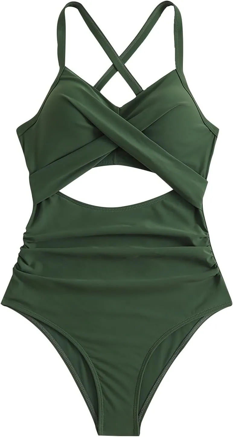 Gcvizuso One Piece Swimsuit Women Sexy Tummy Control Tankini High Waisted Bikini Sets 2024 Cutout Trendy Bathing Suit