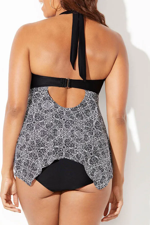Geometric Print On-trend Knotted Swimdress Tankini