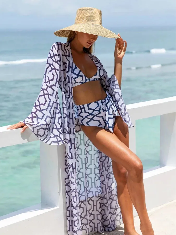Geometric Shapes Beach One Piece and Cover- Up Swimsuits