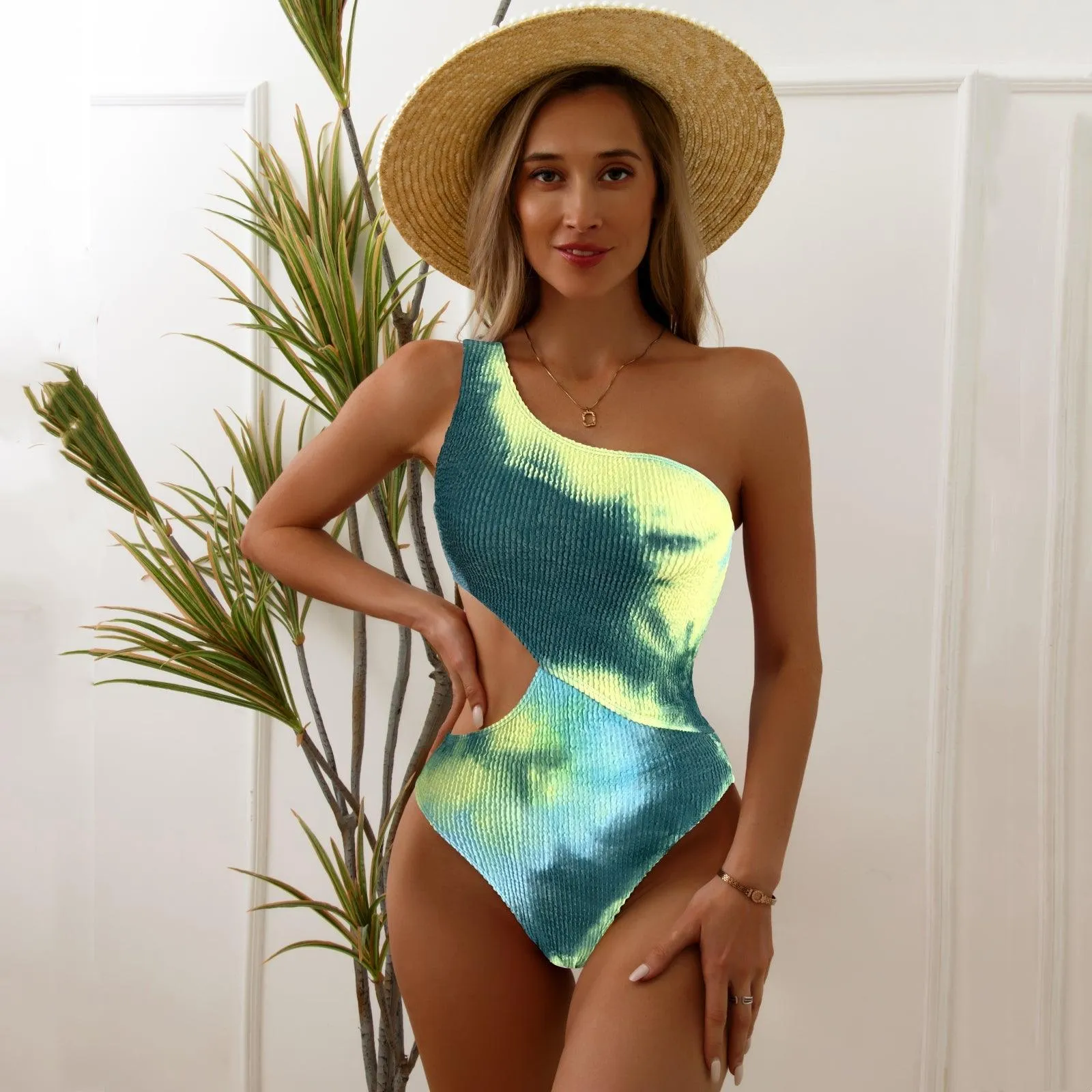 GFIT® Sexy Solid Color One Piece Tie Dye Bathing Suit