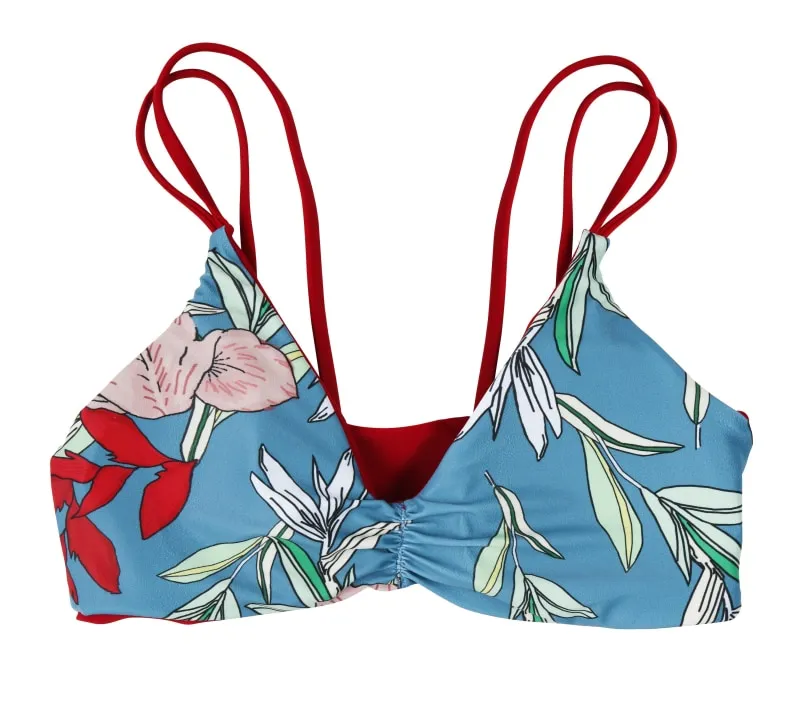 Gina Reversible Fixed Triangle Bikini Top (Scarlet/Floral)