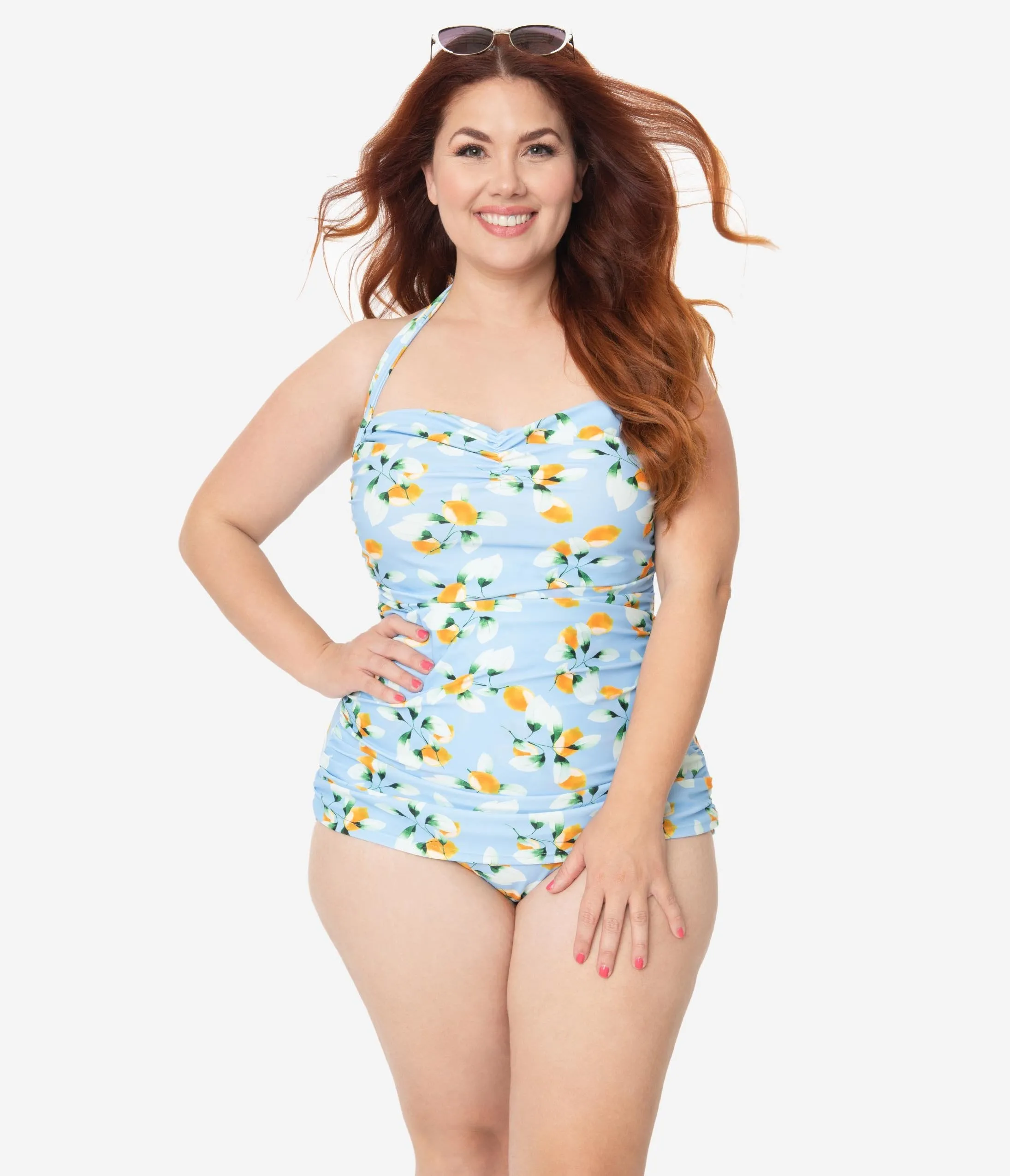 Girl Howdy Plus Size Pin Up January Apricots Print Sheath Swimsuit