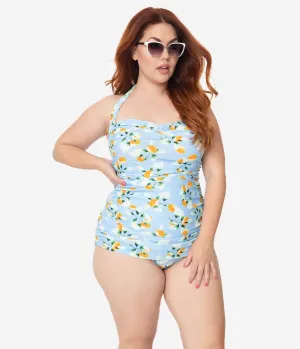 Girl Howdy Plus Size Pin Up January Apricots Print Sheath Swimsuit
