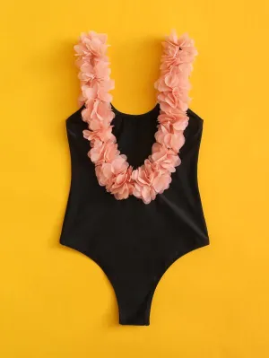 Girls Appliques One Piece Swimsuit