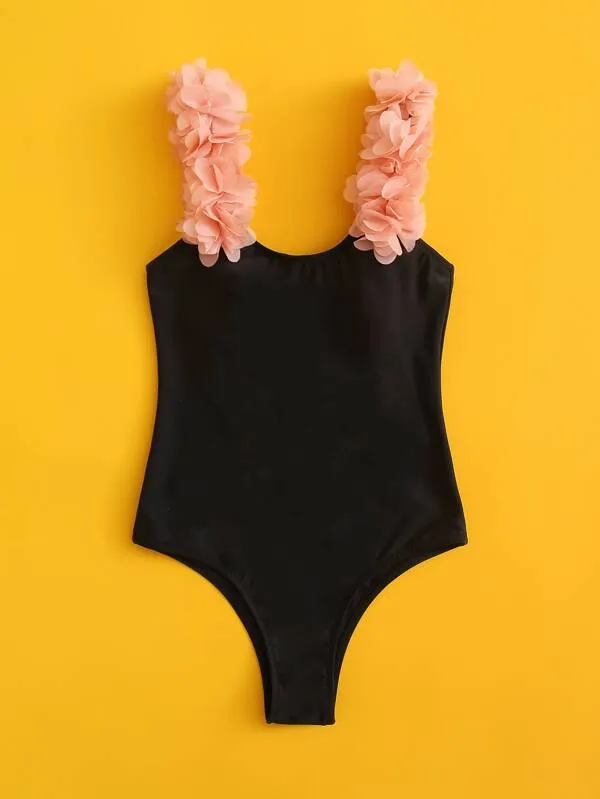 Girls Appliques One Piece Swimsuit